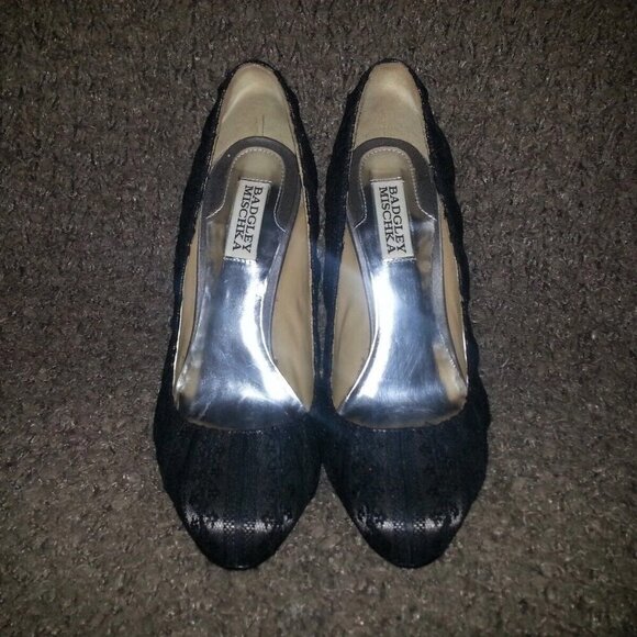 BADGLEY MISCHKA-BRYNN-Black Lace and Nude Pumps-Size 7.5M-Excellent - Picture 2 of 8